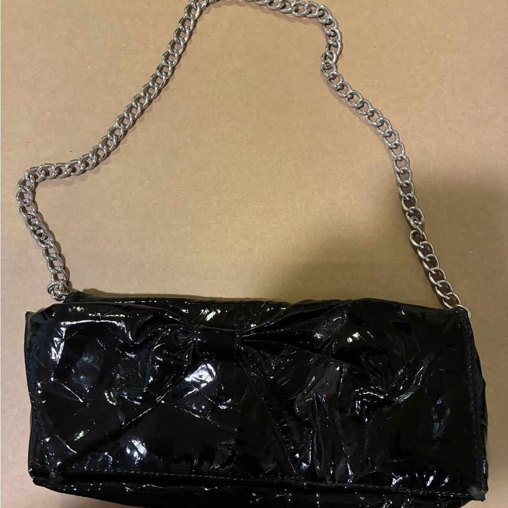 Elegant Black Patent Leather Chain Bag